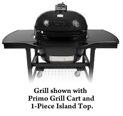 Primo Oval XL 400 Ceramic Smoker Grill On Cart with 1-Piece Island Top 
